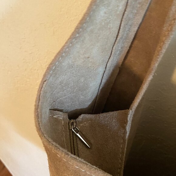 Italian Suede Leather Hobo Bag – Taupe – Soft, Minimalist, Chic - Picture 9 of 16